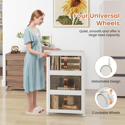 Folding Shoe Storage Cabinet with Lockable Wheels