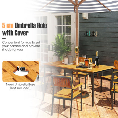 140 x 70cm Acacia Wood Dining Table for 6 People with Slatted Tabletop