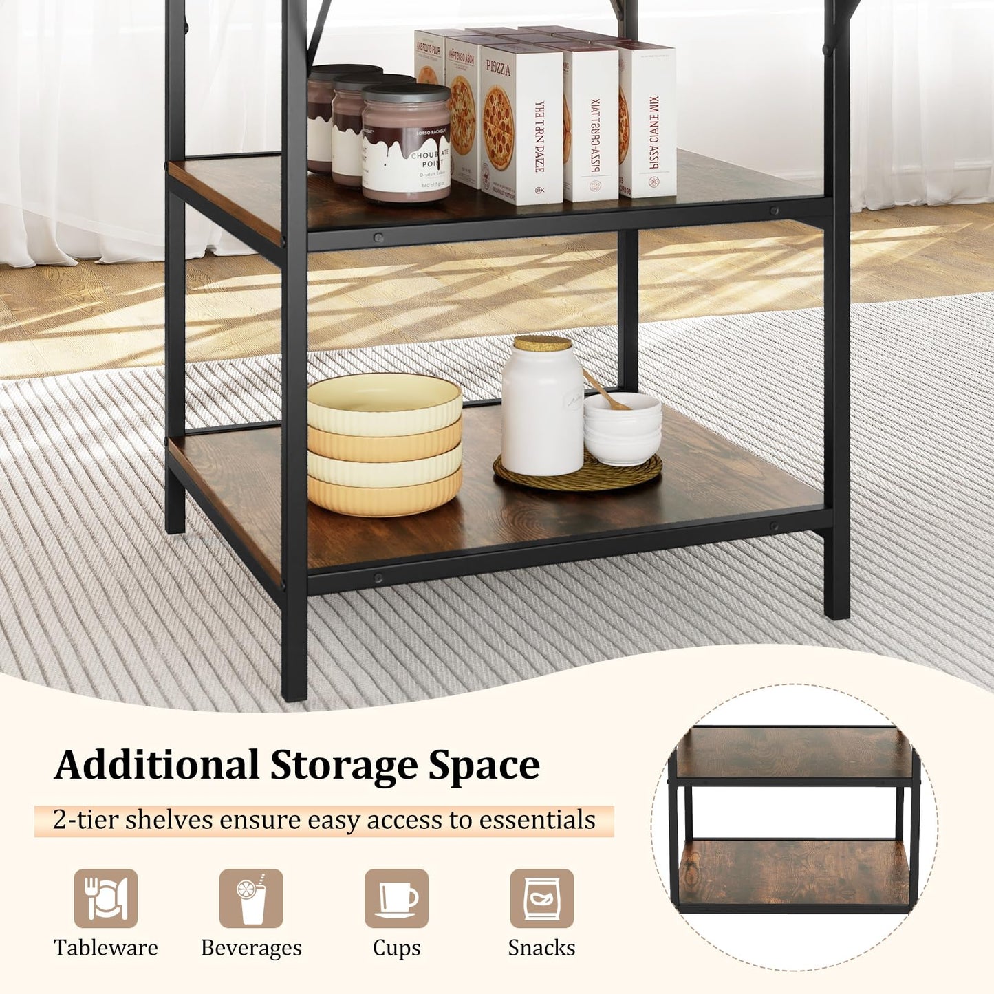 Dining Table for 4-6 People, Round Wooden Kitchen Tables with Storage Shelves