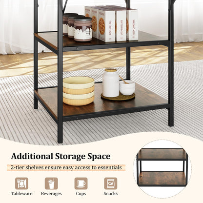 Dining Table for 4-6 People, Round Wooden Kitchen Tables with Storage Shelves