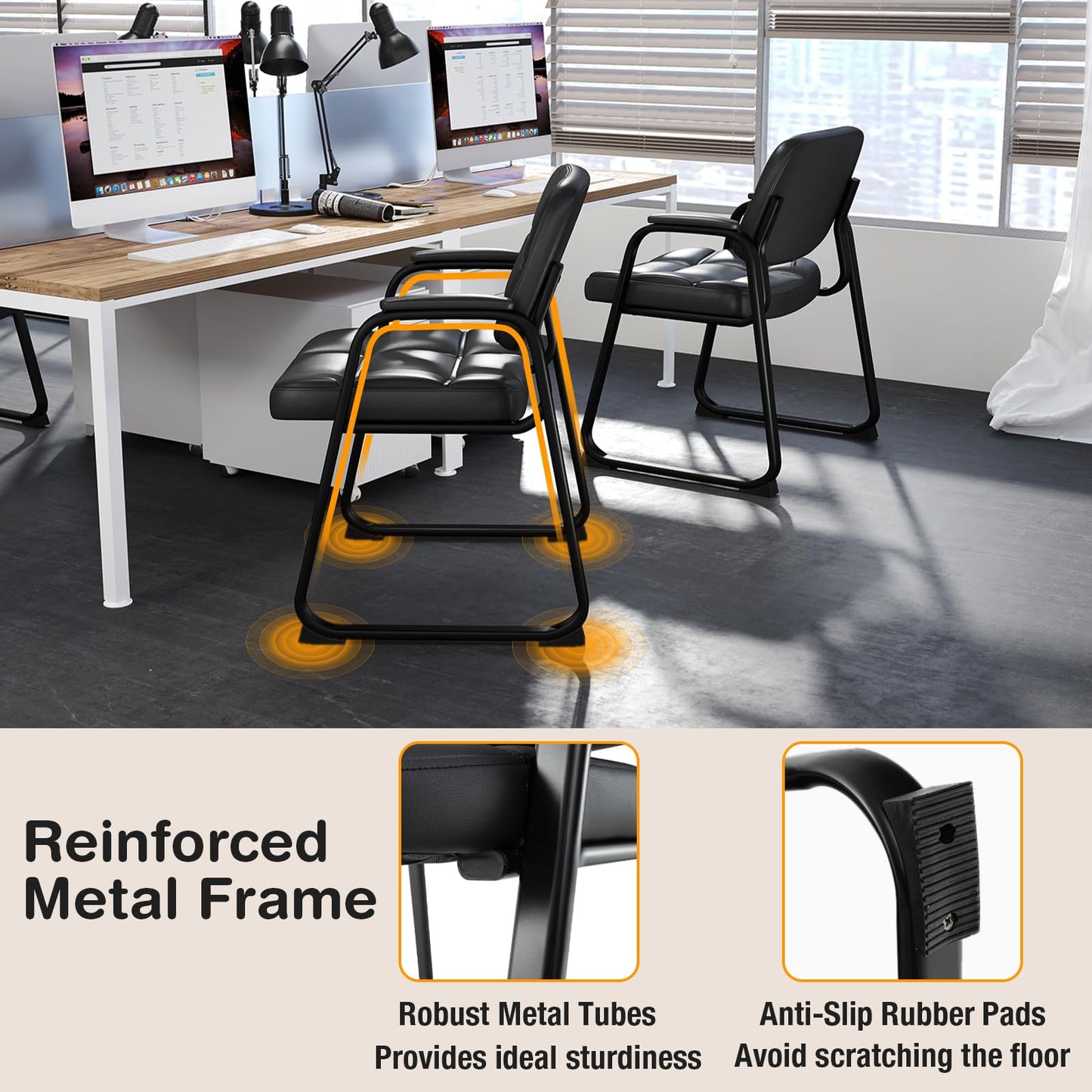 Set of 2 Ergonomic Reception Chair with Metal Frame and Padded Armrests