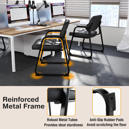 Set of 2 Ergonomic Reception Chair with Metal Frame and Padded Armrests