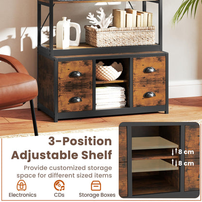 8-tier Bookshelf with Storage and 4 Fabric Drawers
