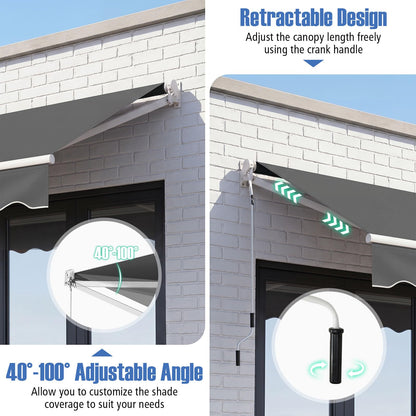 Retractable Manual Awning, Anti-UV and Waterproof Garden Patio Canopy with Fittings