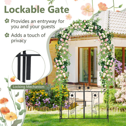 Garden Arch with Gate, Metal Pergola Arbor Trellis for Climbing Plant Rose Vines