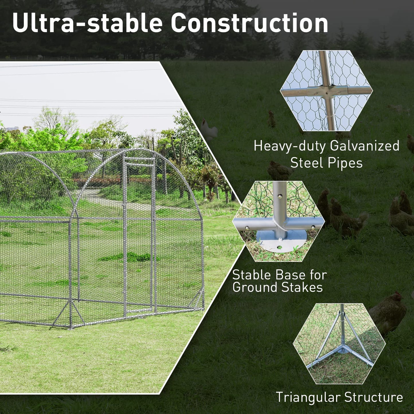 Galvanized Metal Walk-in Hen Run House with Waterproof Cover