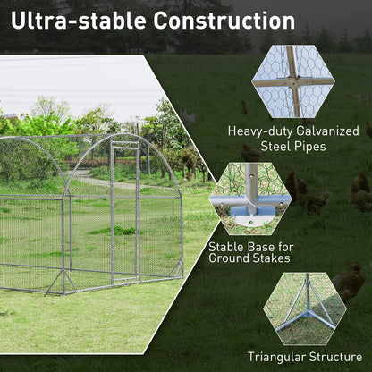 Galvanized Metal Walk-in Hen Run House with Waterproof Cover