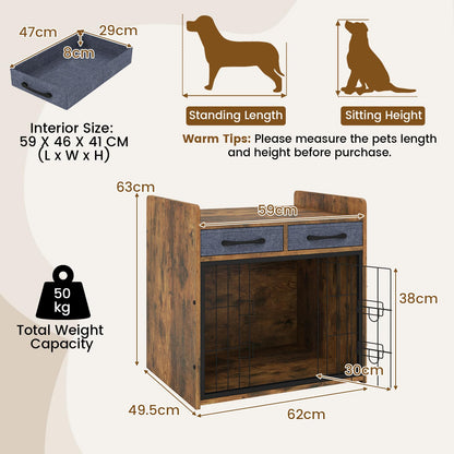 Indoor Dog Cage with 2 Fabric Drawers and Lockable Door