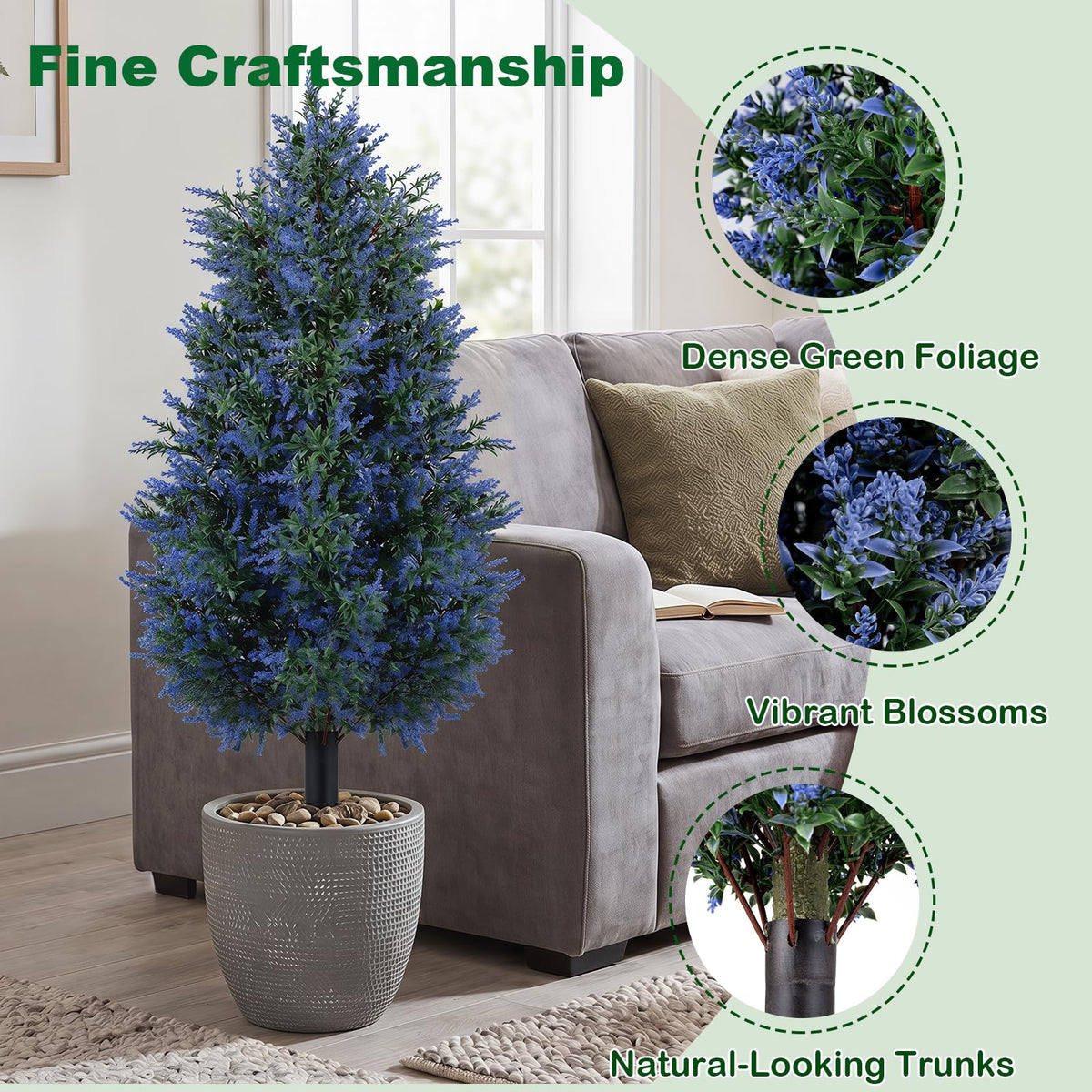 2 Pack 100cm Artificial Lavender Topiary Trees with Ground Spikes