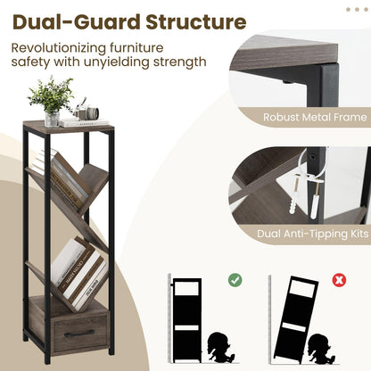4 Tier Floor Standing Storage Organizer Tree Bookshelf with Drawer