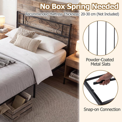 3ft Single Bed Frame, Metal Platform Bed Base with Floral Headboard