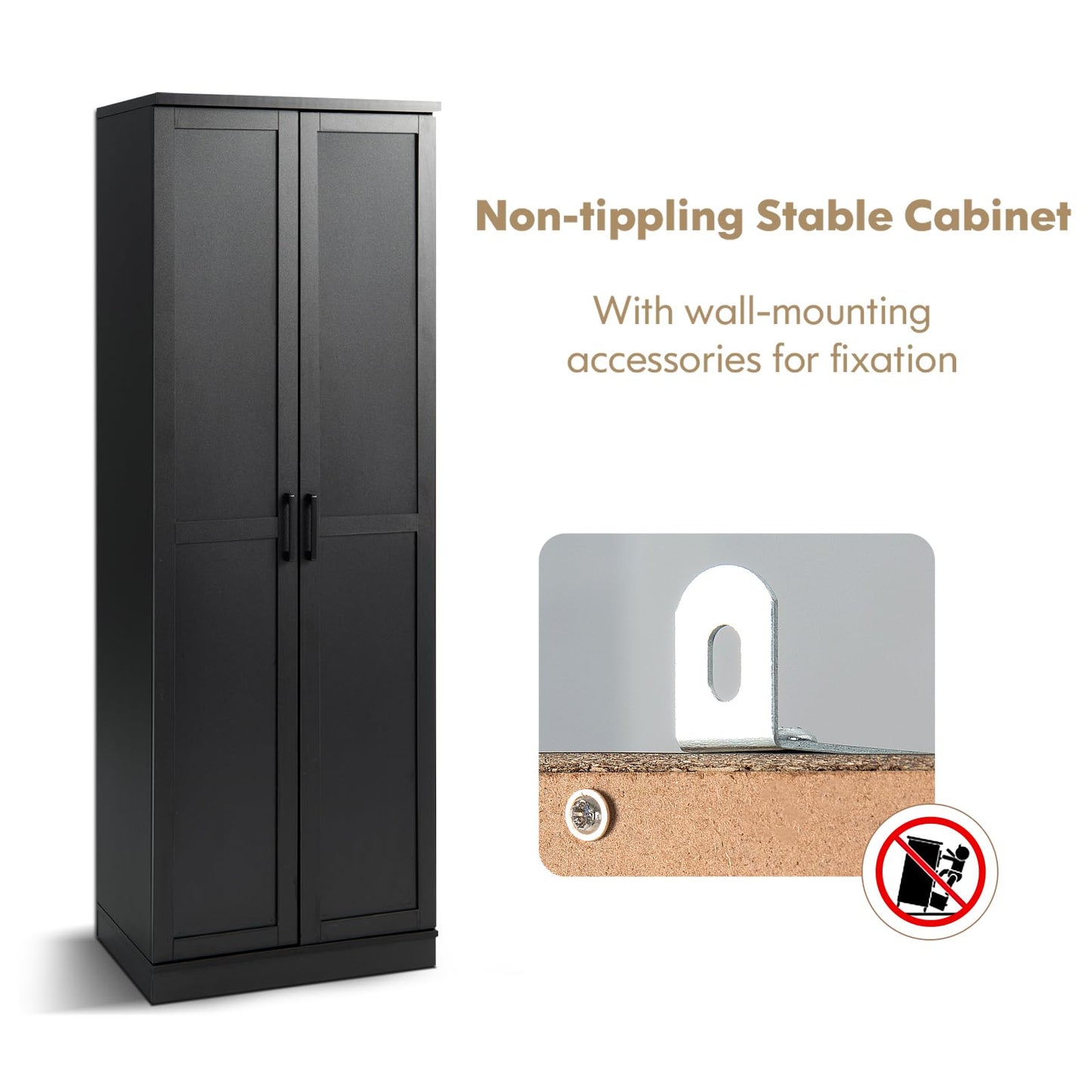 Wooden Storage Cabinet with 2 Doors and Adjustable Shelves