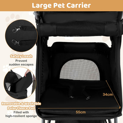 Pet Stroller with Adjustable Canopy and 3 Shock-absorbing Wheels