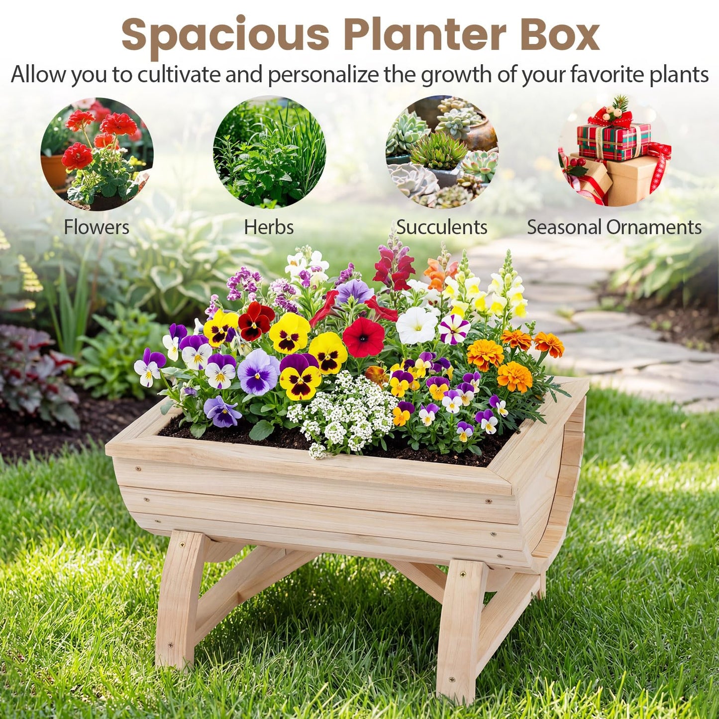 Set of 2 Raised Garden Bed, Half Barrel Fir Wood Planter Boxes with Legs