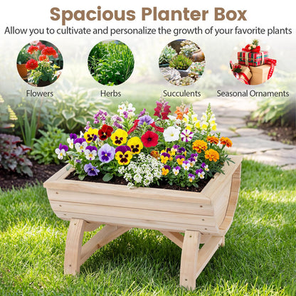 Set of 2 Raised Garden Bed, Half Barrel Fir Wood Planter Boxes with Legs
