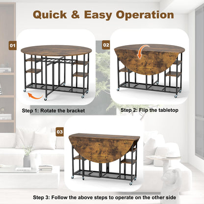 3-Piece Folding Dining Table Set with Large Tabletop and Storage Racks