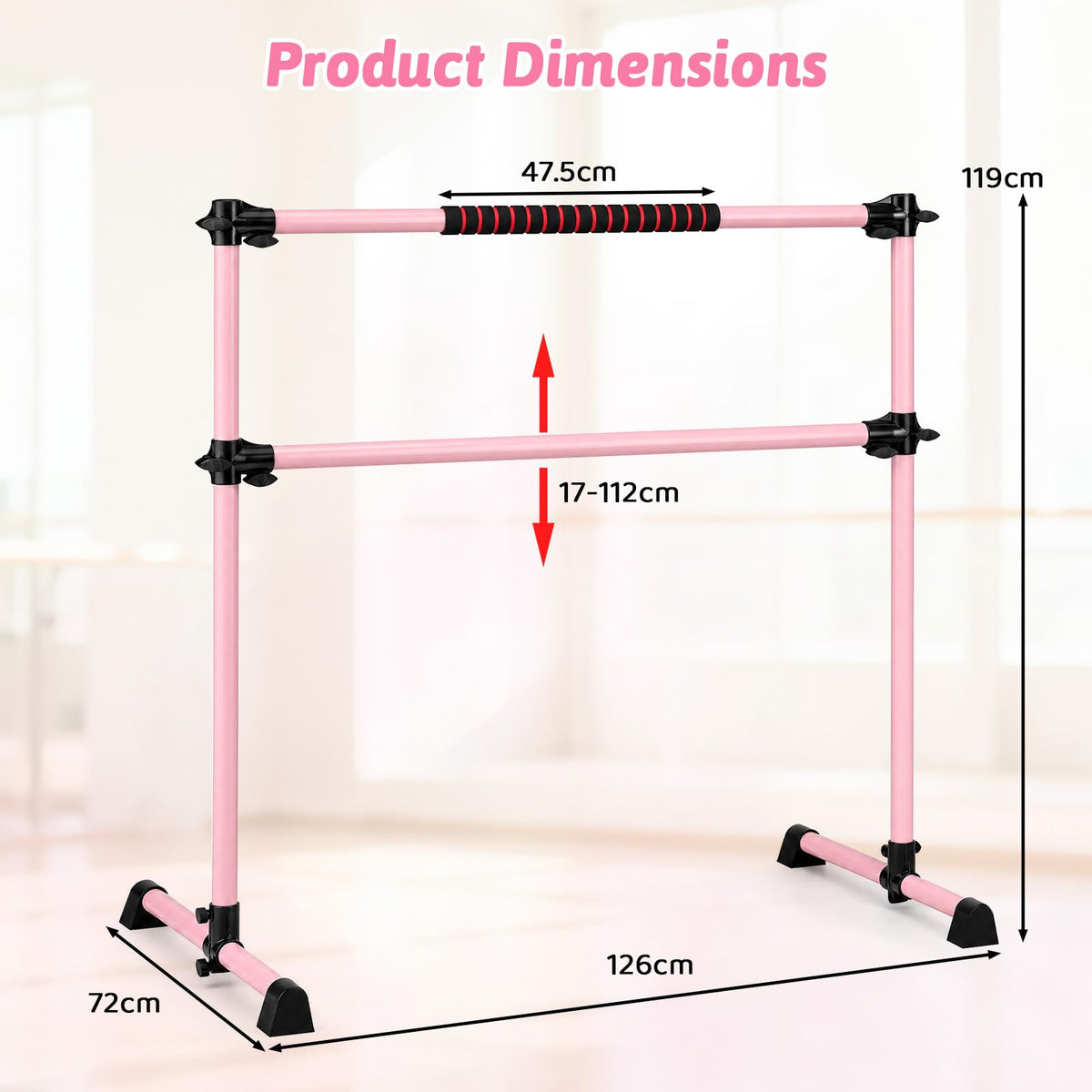 Double Ballet Barre, 17-112cm Adjustable Dance Stretch Bar