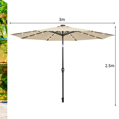 24 Solar Powered LED Lights Patio Umbrella with Tilt and Crank Handle