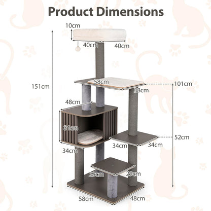 Multi-level Cat Tree for Indoor Cat with Cushion Top Perch