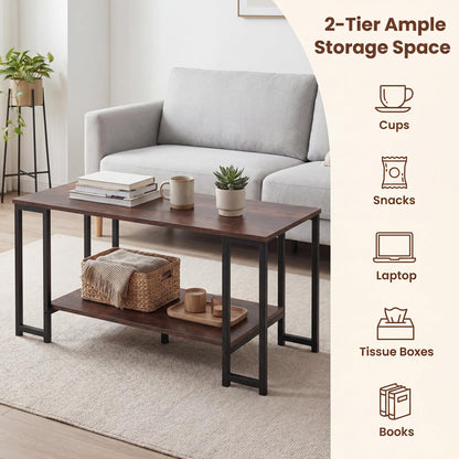 2-Tier Coffee Table Modern Accent Table with Open Storage Shelf Center Table