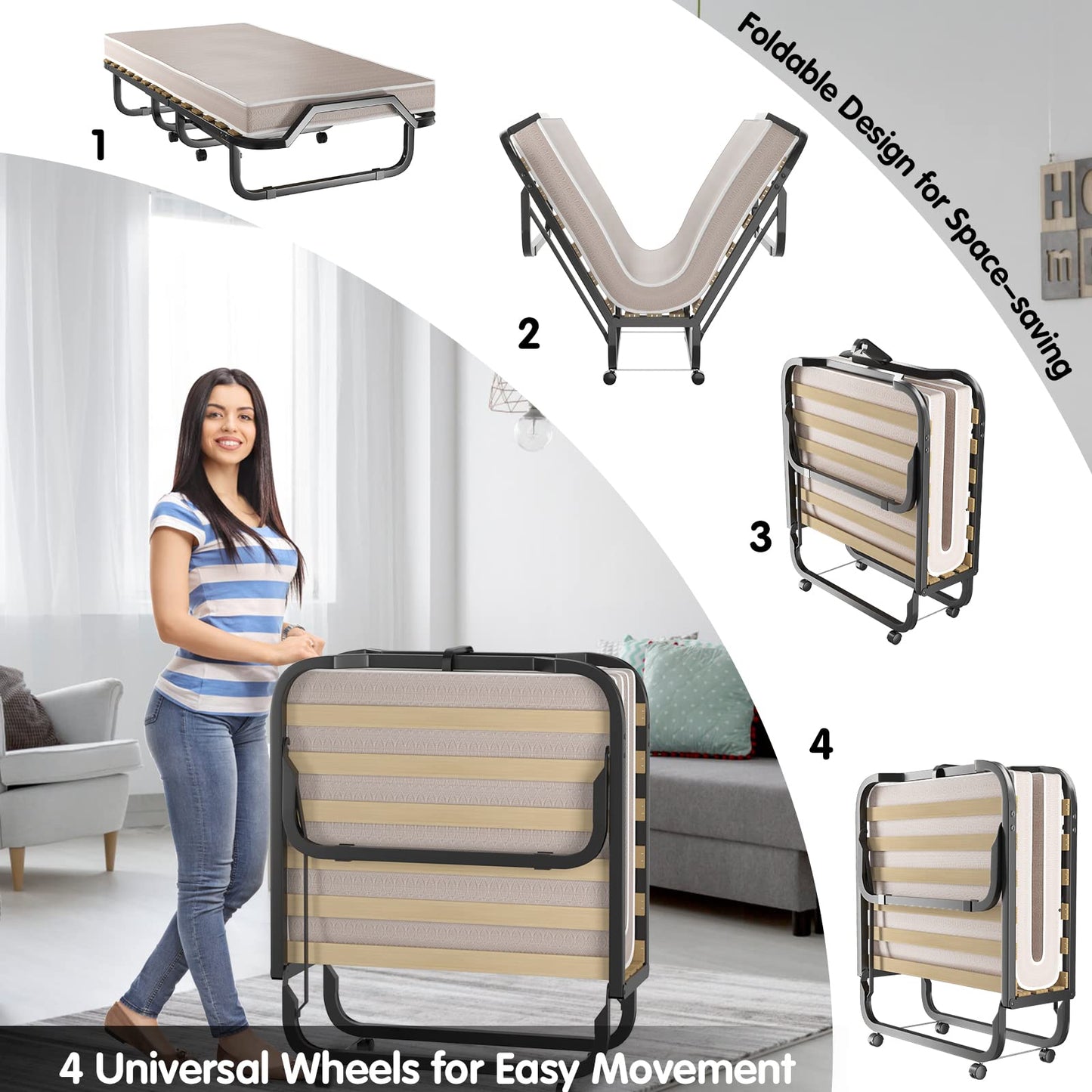 Folding Bed with 10cm Thick Luxurious Memory Foam Mattress