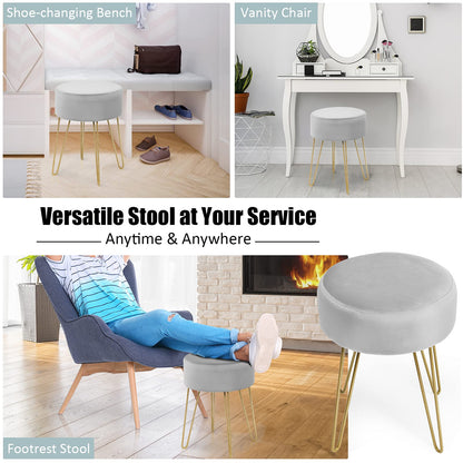 Round Velvet Stool with Hairpin Legs