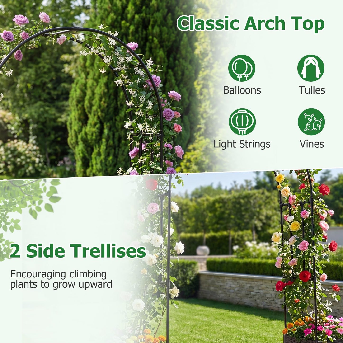 Garden Arch with Planter Box, 2M Metal Pergola Arbor Trellis with Self-Watering System