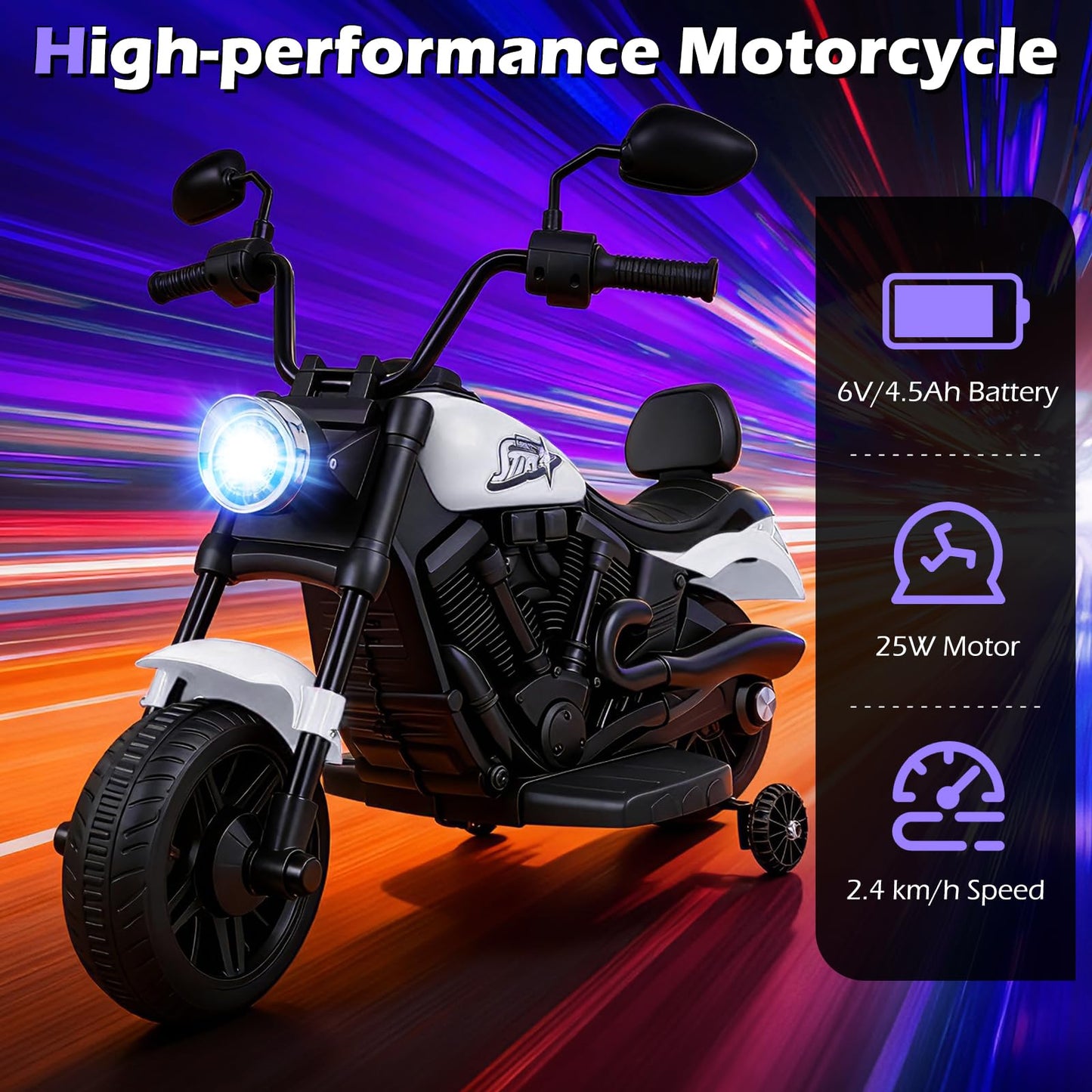 6V Kids Motorbike, Electric Ride on Motorcycle with Headlight