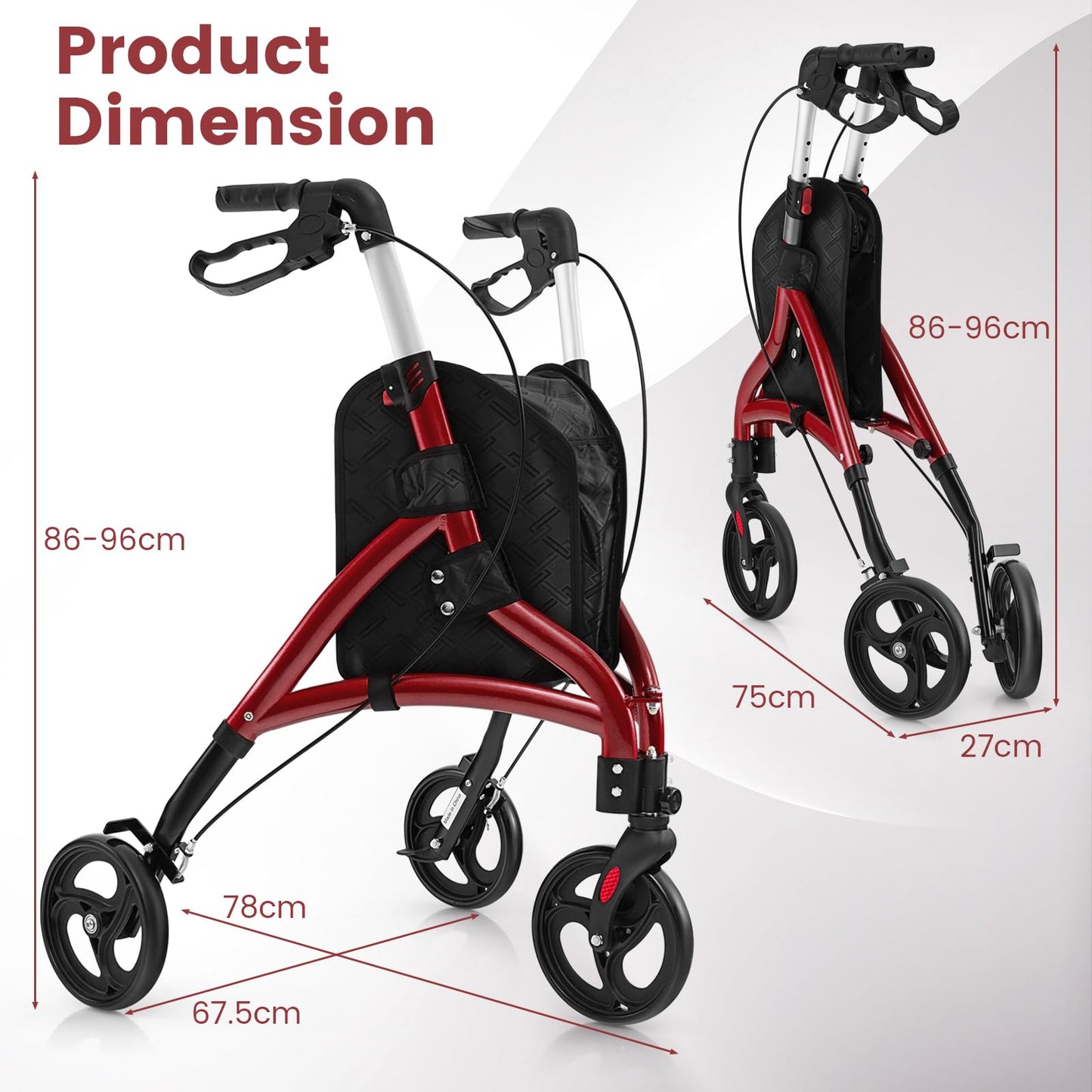 Walker for Seniors Foldable Rollator Walker with Lightweight Aluminum Frame