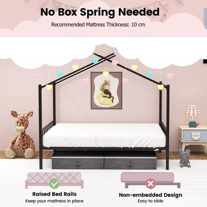 Double Size House Bed with 2 Drawers No Box Spring Needed