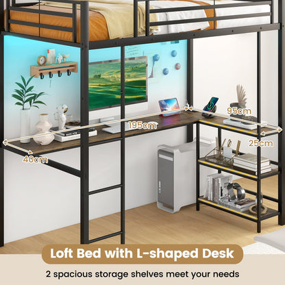 3FT Metal Frame Ladder Loft Bed with RGB LED Lights