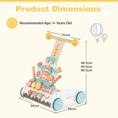 Height Adjustable Wooden Baby Walker with Activity Center