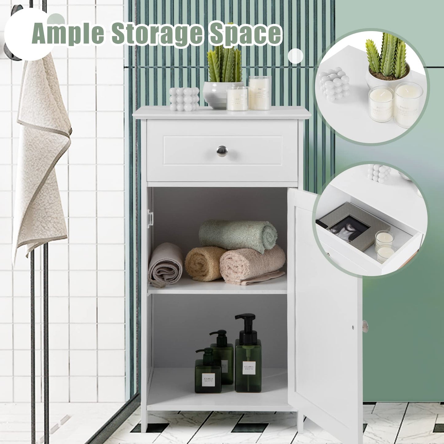 Bathroom Floor Cabinet, Freestanding Storage Cupboard with Drawer