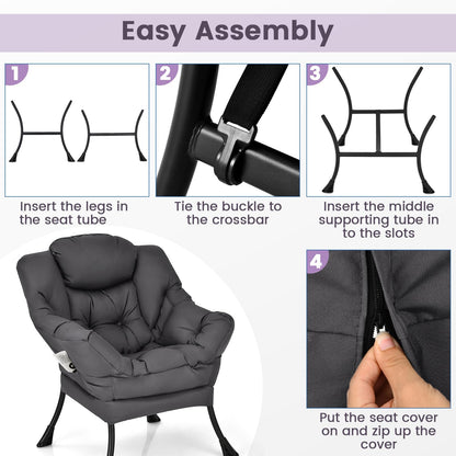 Armchair Accent Chair, Fabric Upholstered Lounge Armchair Leisure Reading Chair with Side Pocket