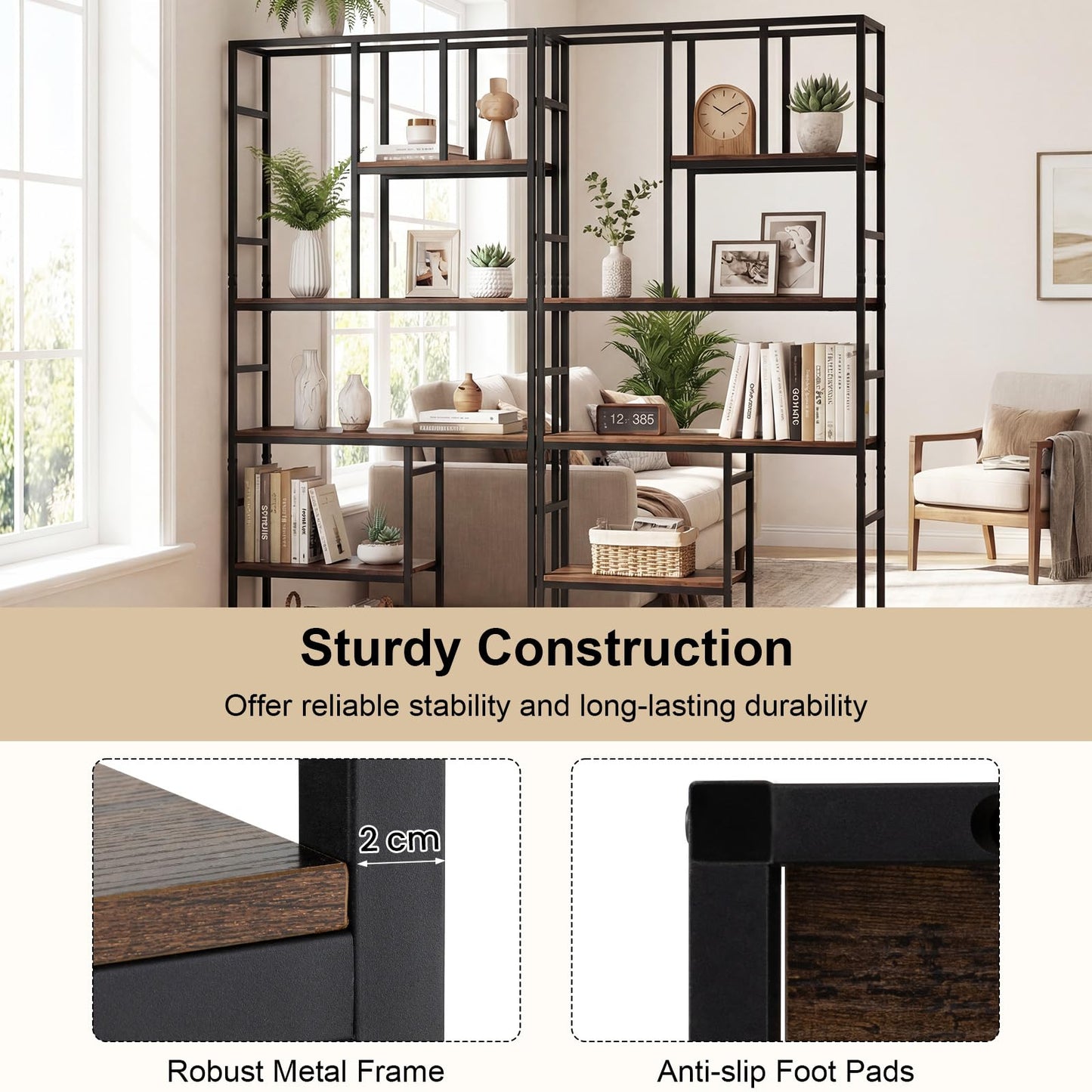 Bookshelf, Industrial Etagere Bookcase with Open Storage Shelves