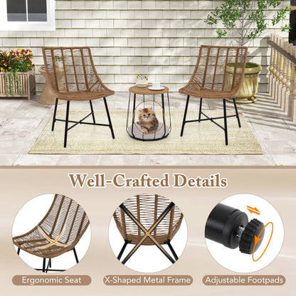 Outdoor Wicker Conversation Table Chair Sets for Garden Balcony Poolside