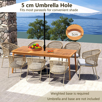 Outdoor Dining Table with Umbrella Hole for Balcony Backyard Deck Lawn