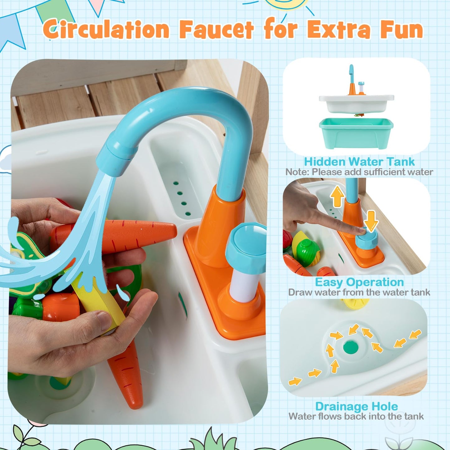 Mud Kitchen, Outdoor Kids Play Kitchen with Removable Sink