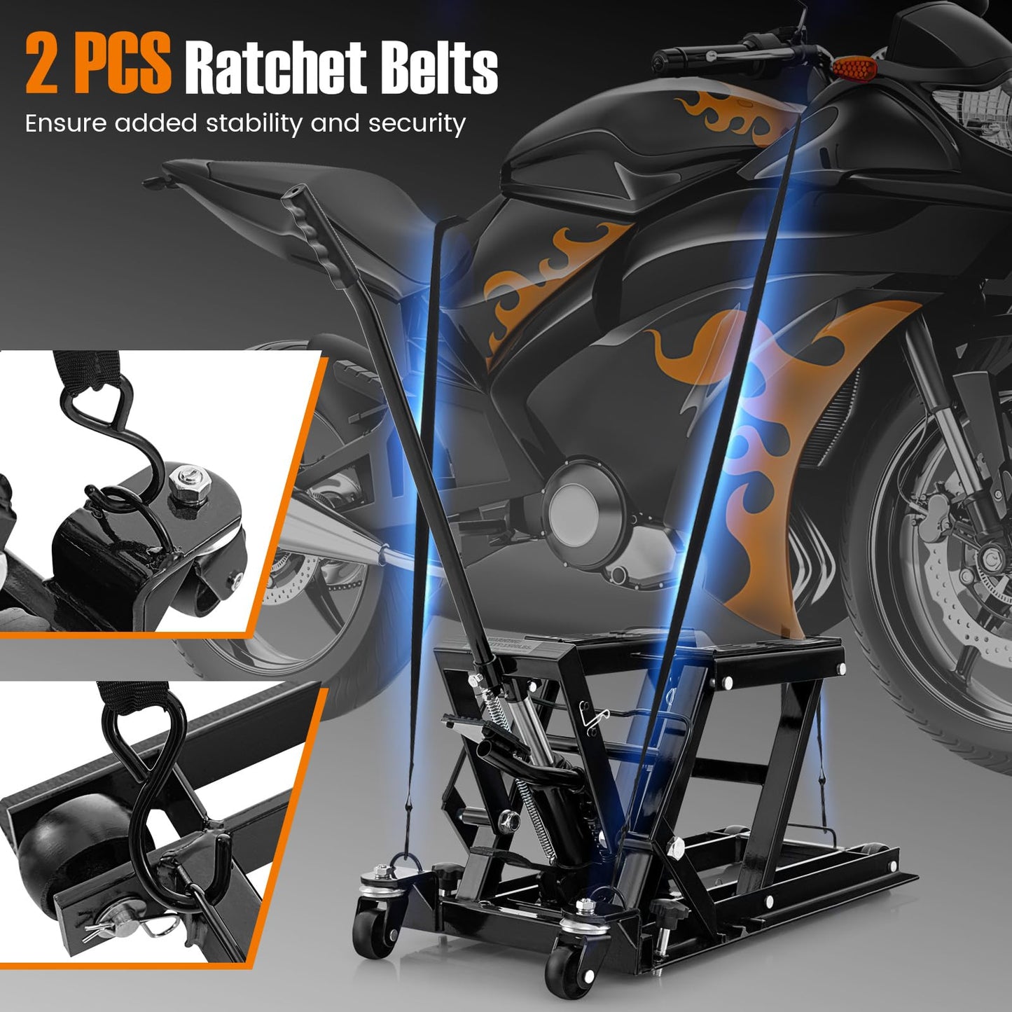 680KG Motorcycle Lift Jack with 4 Wheels and Footplates