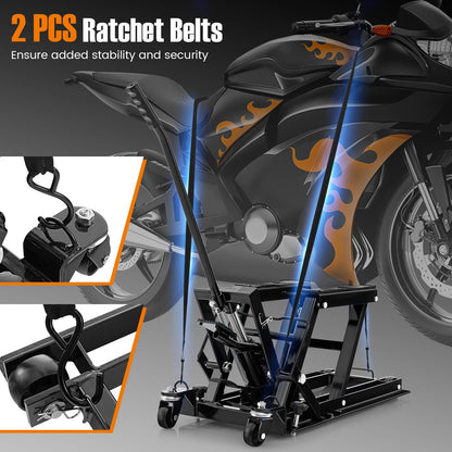 680KG Motorcycle Lift Jack with 4 Wheels and Footplates