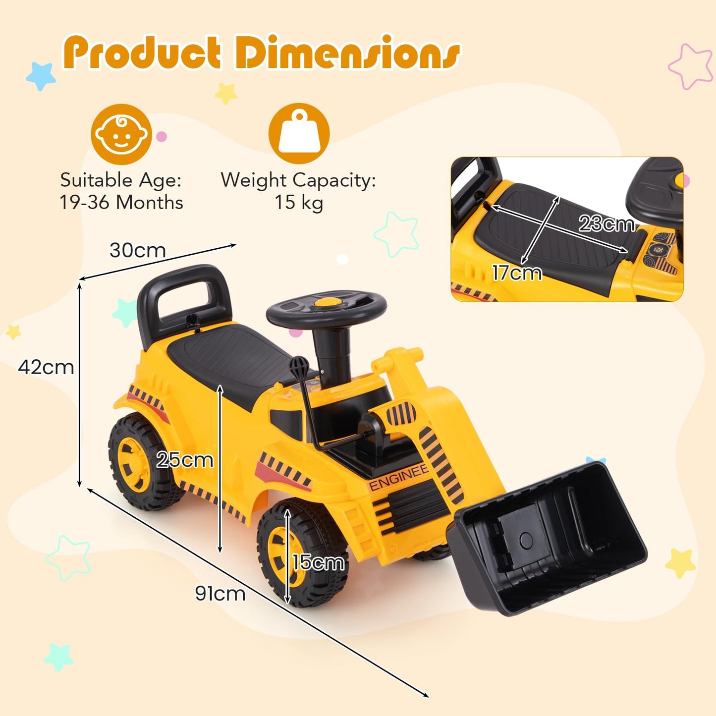 Kids Ride on Excavator Bulldozer with Adjustable Front Bucket