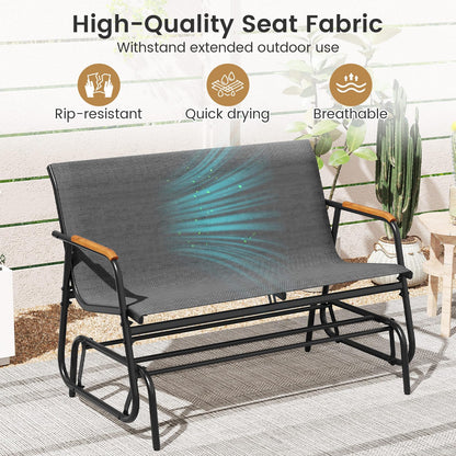 2-Person Outdoor Metal Frame Fabric Glider Bench