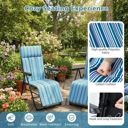Foldable Sun Lounger Recliner with Adjustable Backrest Headrest and Armrests