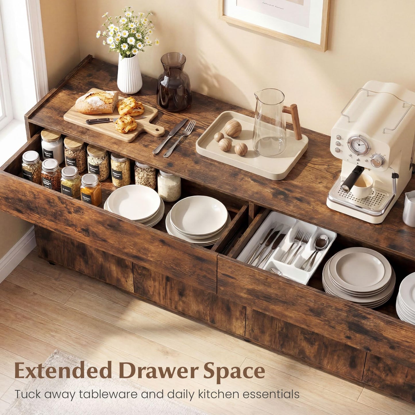 160cm Large Buffet Sideboard, 4 Door Storage Cabinet