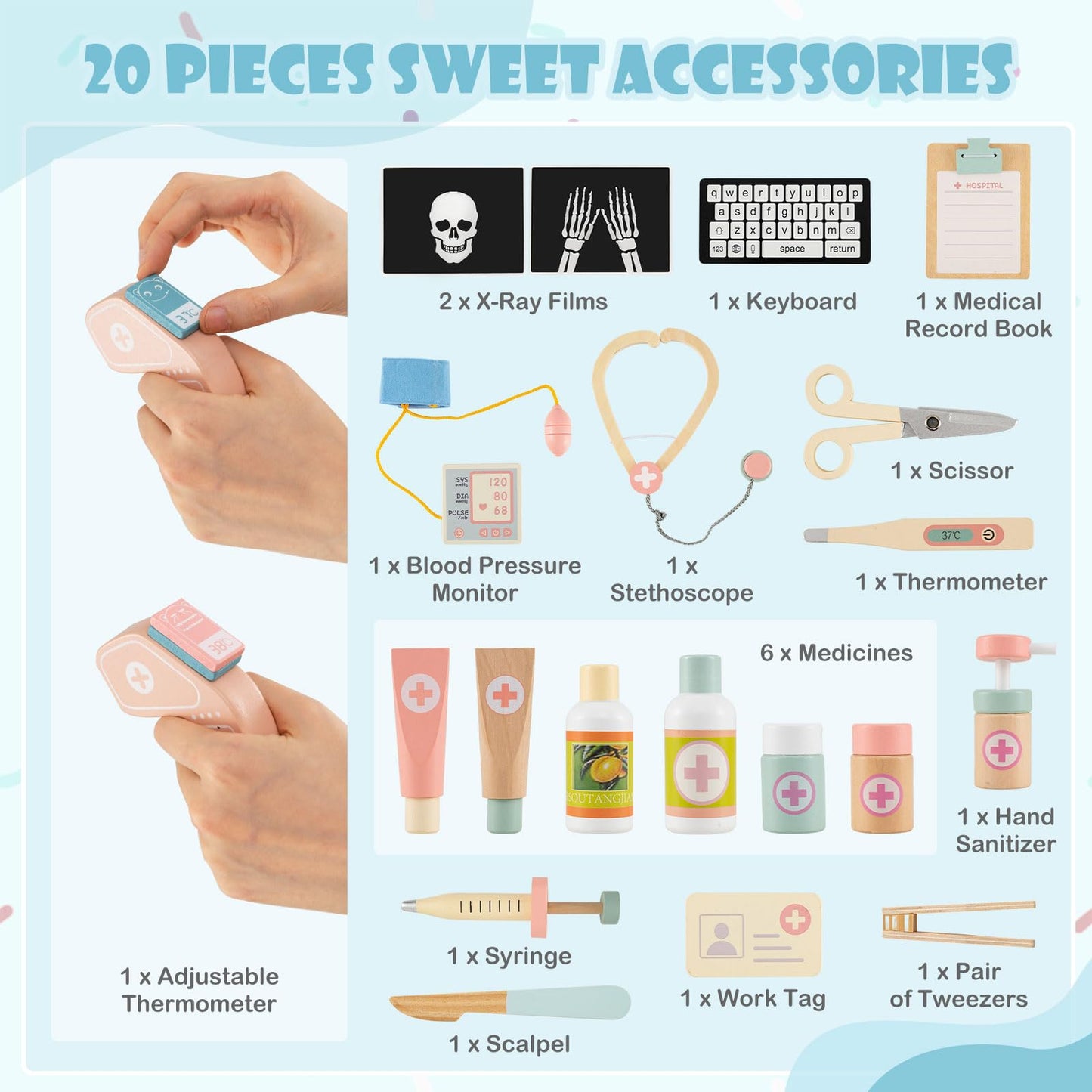 Wooden Pretend Hospital Office Kit with Eye Chart and Toy CT Machine