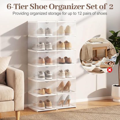 6-Tier Portable Shoe Organizer Set of 2 with Flip Front Door
