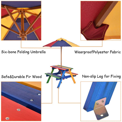 Outdoor Kids Picnic Table with Removable Umbrella