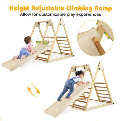 Kids Climbing Frame, Wooden Children Climber Playset with Swing, Ladder