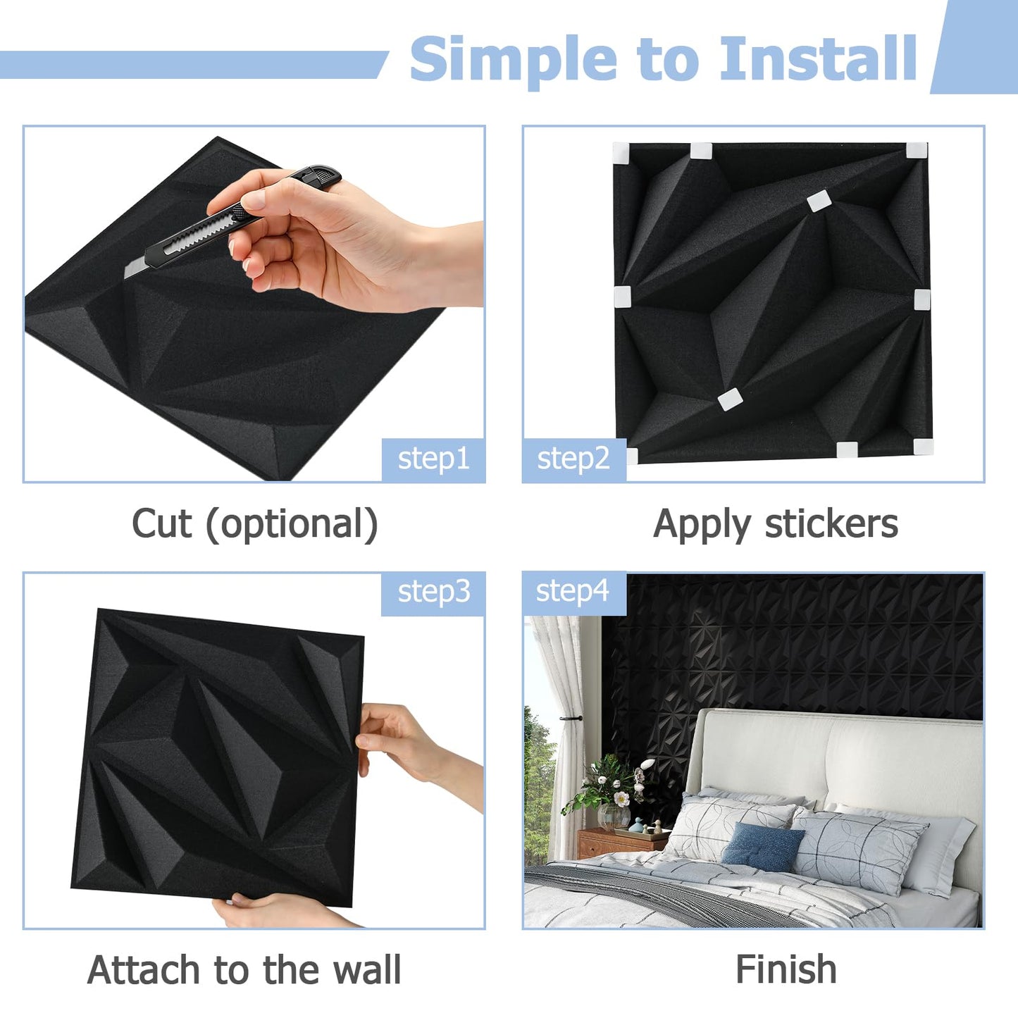 20-Pack 3D Acoustic Wall Panels with Diamond Texture