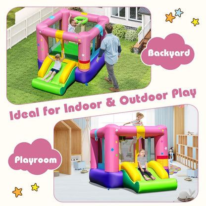 Inflatable Bounce House with Slide and Basketball Rim Without Blower